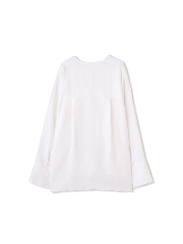 Vネックカットオフブラウス - WHITE