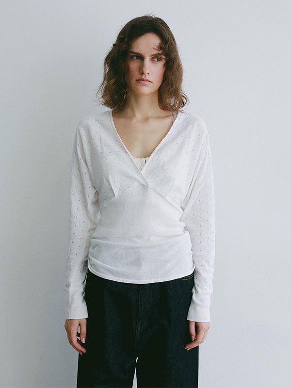 レースコンビカシュクールニットプルオーバー (WHITE)
