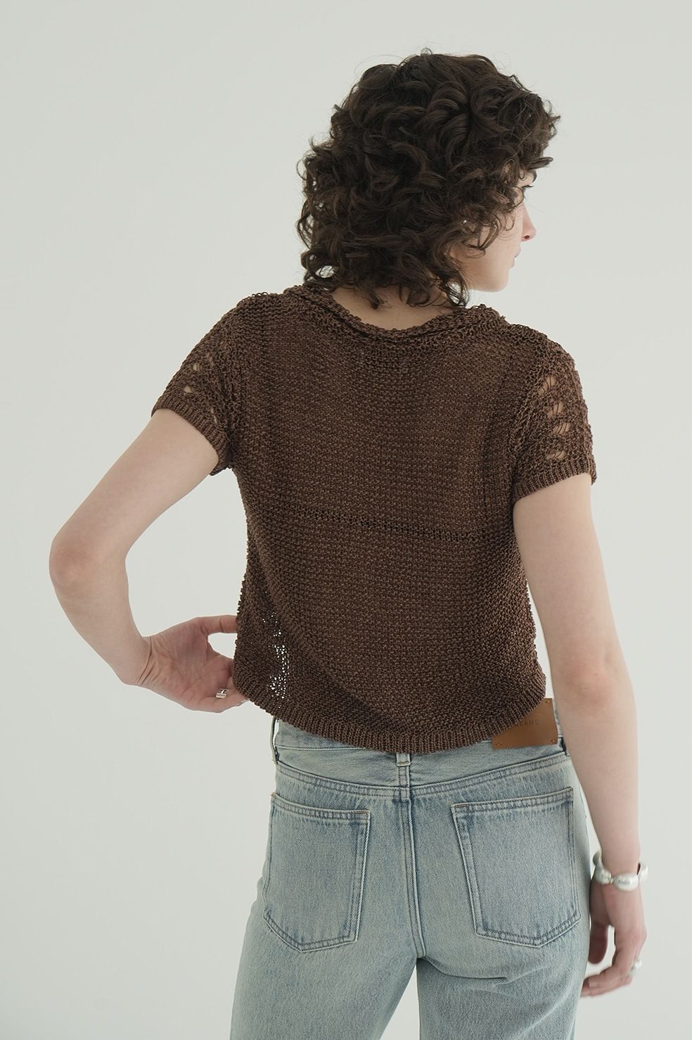 クロップドニットトップス - CROPPED CROCHET KNIT TOPS - BROWN