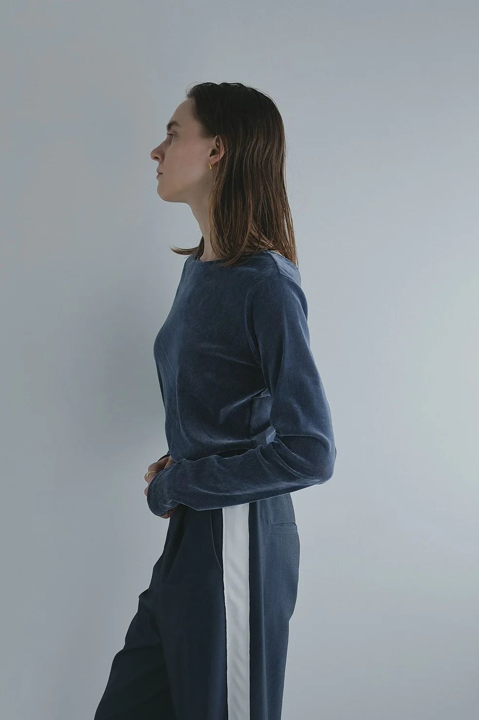 チュール フロッキー ストライプ トップス - TULLE FLOCKED STRIPE TOPS (BLUE)