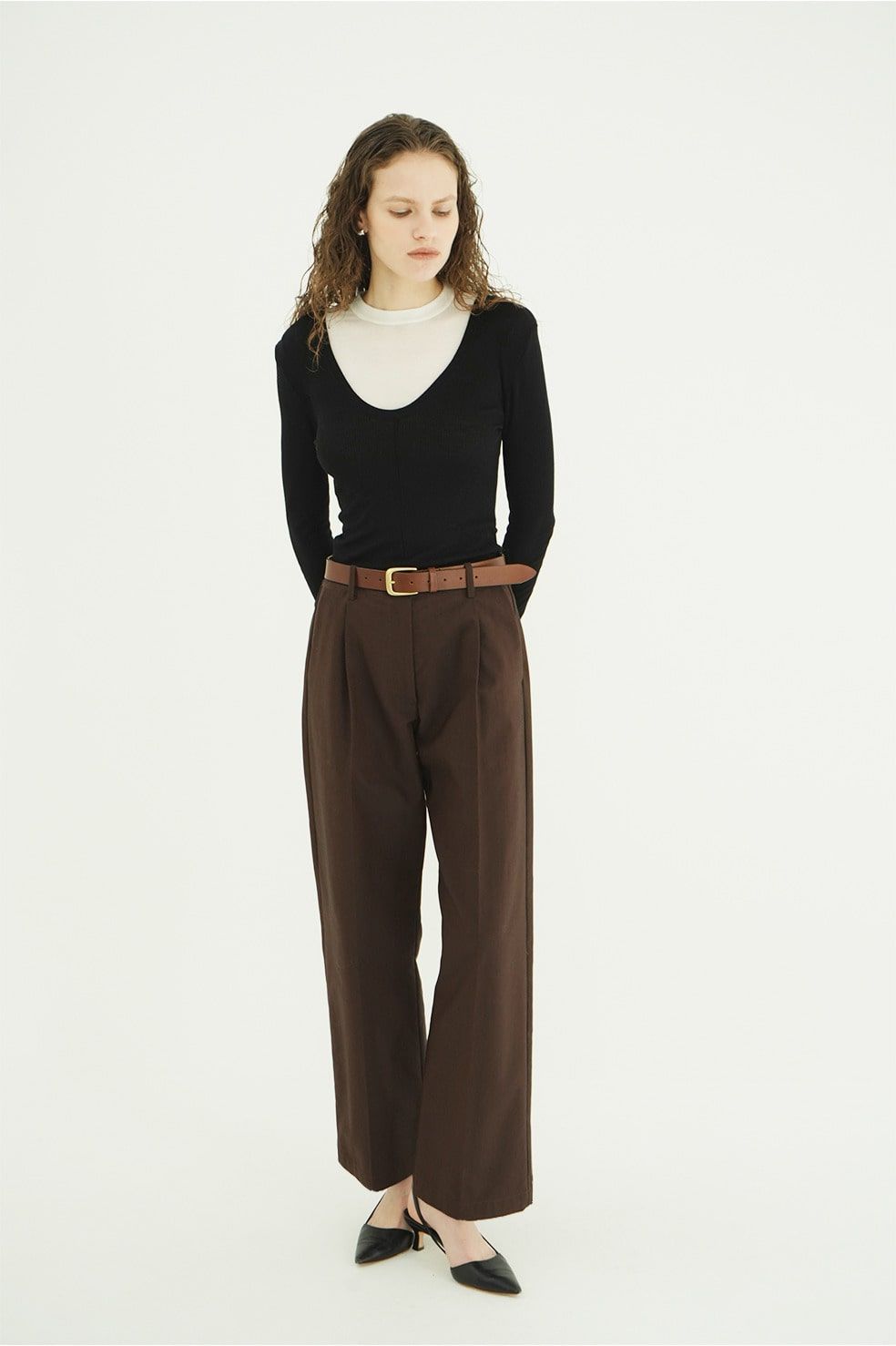 ウールリブカットソー - W FACE WOOL RIB TOPS（BLACK）