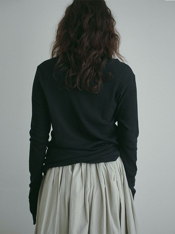 ヘンリーネックレイヤードセットロンTee - BLACK