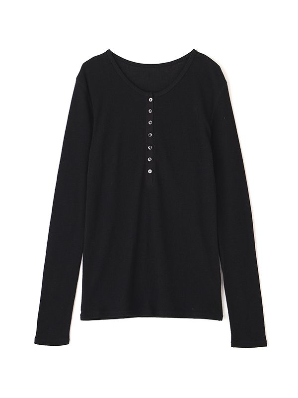 シアーワッフルヘンリーネックプルオーバー （BLACK)