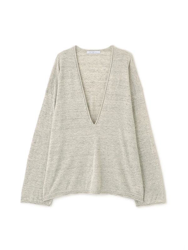 コットンリネンハイゲージネックニットプルオーバー (LIGHT GREY)