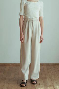 RIB STRIPE TUCK PANTS - IVORY