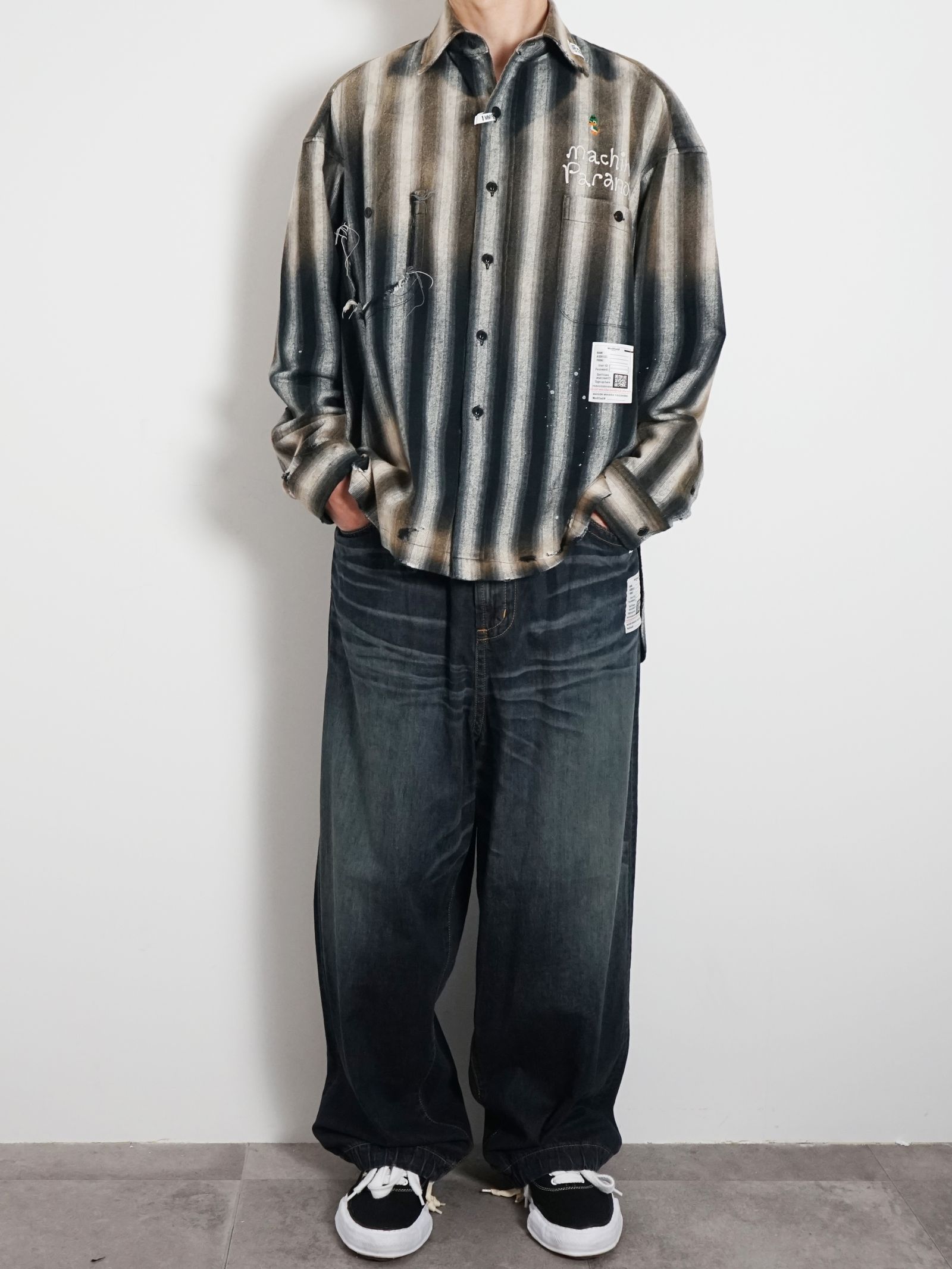 Maison MIHARA YASUHIRO - ヴィンテージライク ストライプシャツ - Vintage Like Stripe Shirt -  BLACK | ADDICT WEB SHOP