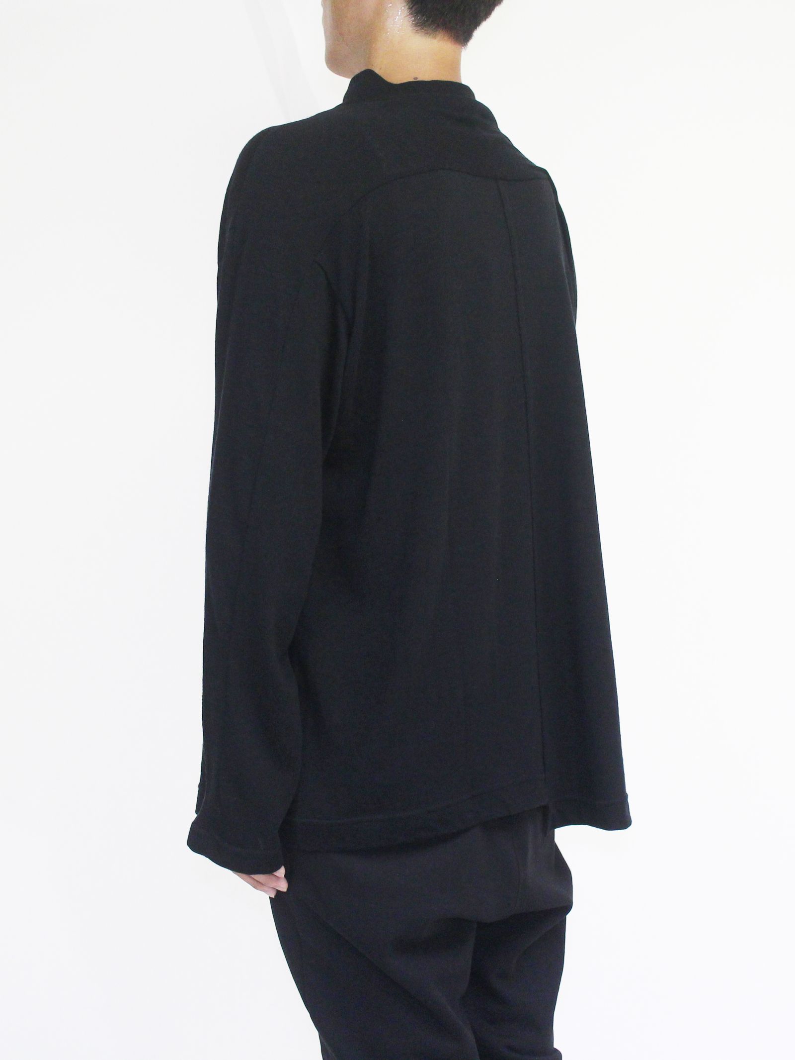 綿ウール天竺ハイネック長袖カットソー - BLACK