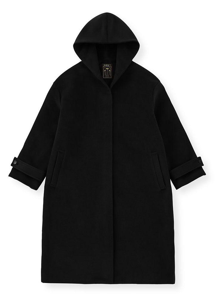 オーバーサイズ ロング コート - LONG HOODIE OVER COAT - ブラック