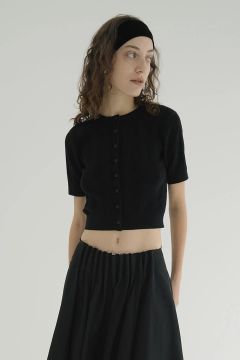 ファイスリブ ニット カーディガン - W FACE RIB KNIT CARDIGAN - BLACK