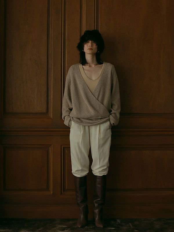 カシュクールニットプルオーバー - BEIGE