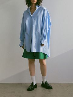 オーバーサイズギャザーシャツ - BLUE