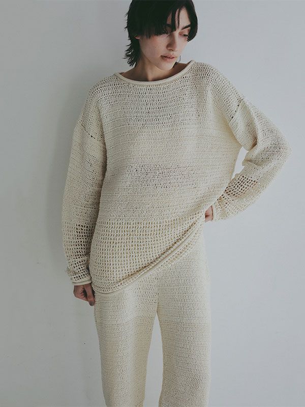 シアークロシェニットプルオーバー - IVORY