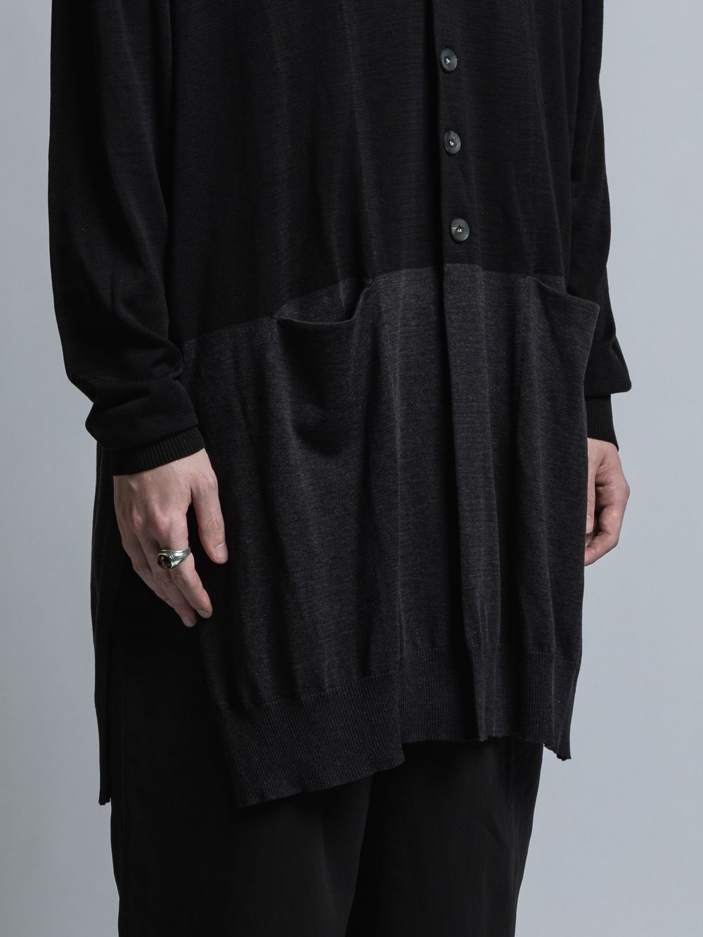 シルク / リネン / コットン ハイゲー ジニットカーディガン-BLACK/ CHARCOAL