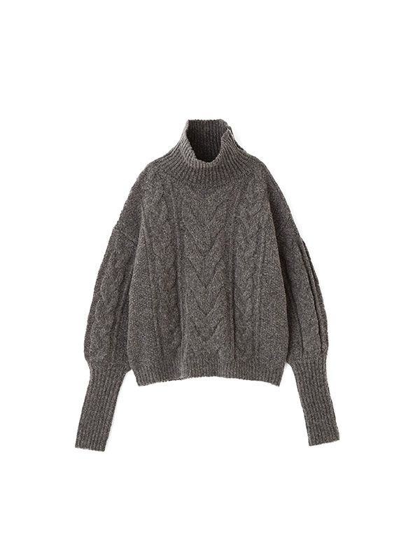 ハイネックケーブルニットプルオーバー （GREY)