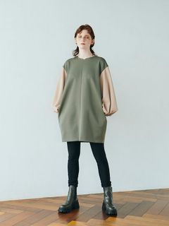 バイカラーコクーンミニワンピース - KHAKI