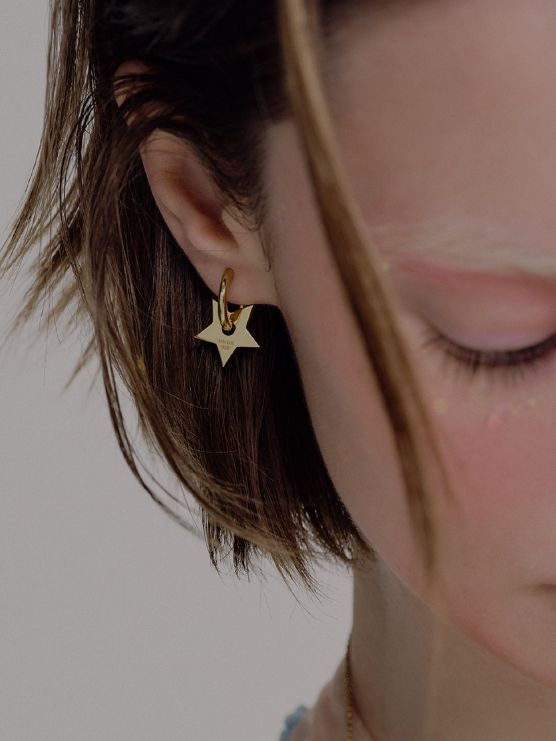 【両耳用】 Two-way Star Hoop Earrings（GOLD) - スターフープピアス