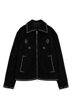 スウェードレザー スタッズブルゾン - SUEDE STUDS BLOUSON - BLACK
