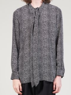 レオパードドットプリント ボウカラー リボンシャツ - Ribbon Shirt - BLACK×OFF WHITE
