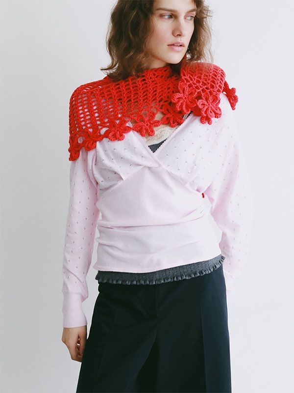 レースコンビカシュクールニットプルオーバー (PINK)