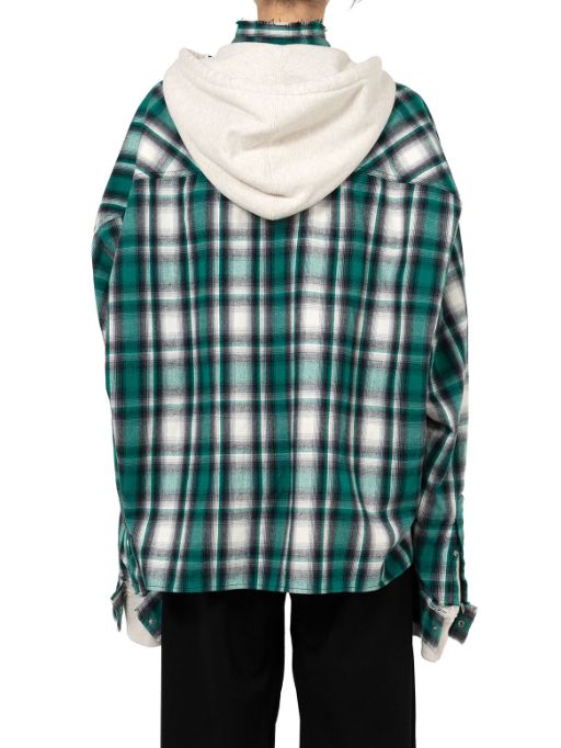 【レディース】フードコンバインドチェックシャツ | Hoodie Combine Checkered Shirt