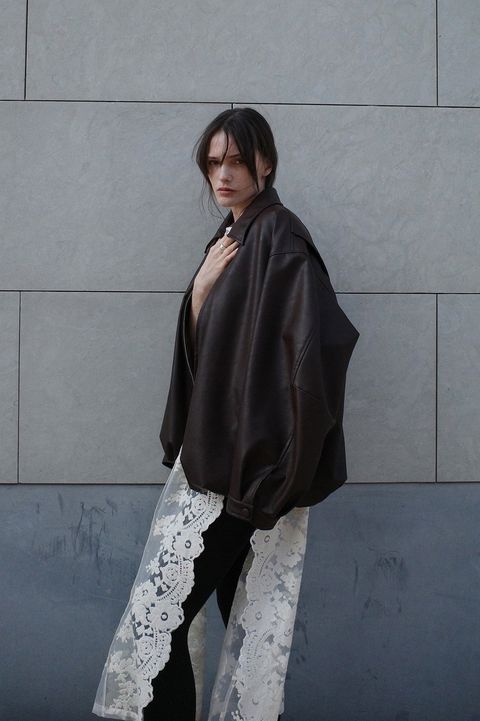 フェイクレザーバルーンジャケット - FAKE LEATHER BALLOON JACKET BROWN