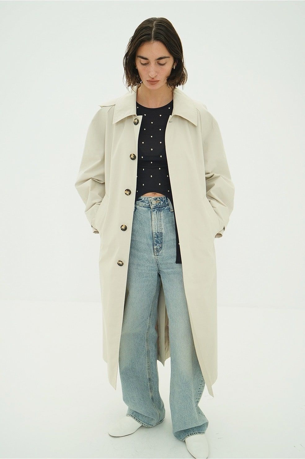 ステンカラーコート	- BULKY LINE STAIN COAT (BEIGE)