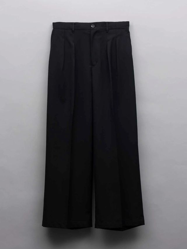 ウールミックス ワイド パンツ - Wool Mix Continuous Tow-Tuck Wide Pants BLACK