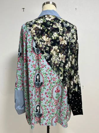 オープンカラーシャツ - SLASH OPEN COLLAR SHIRT GIRL PRINT PATTERN & DOT PATTERN  - BLUE GIRL & DOT