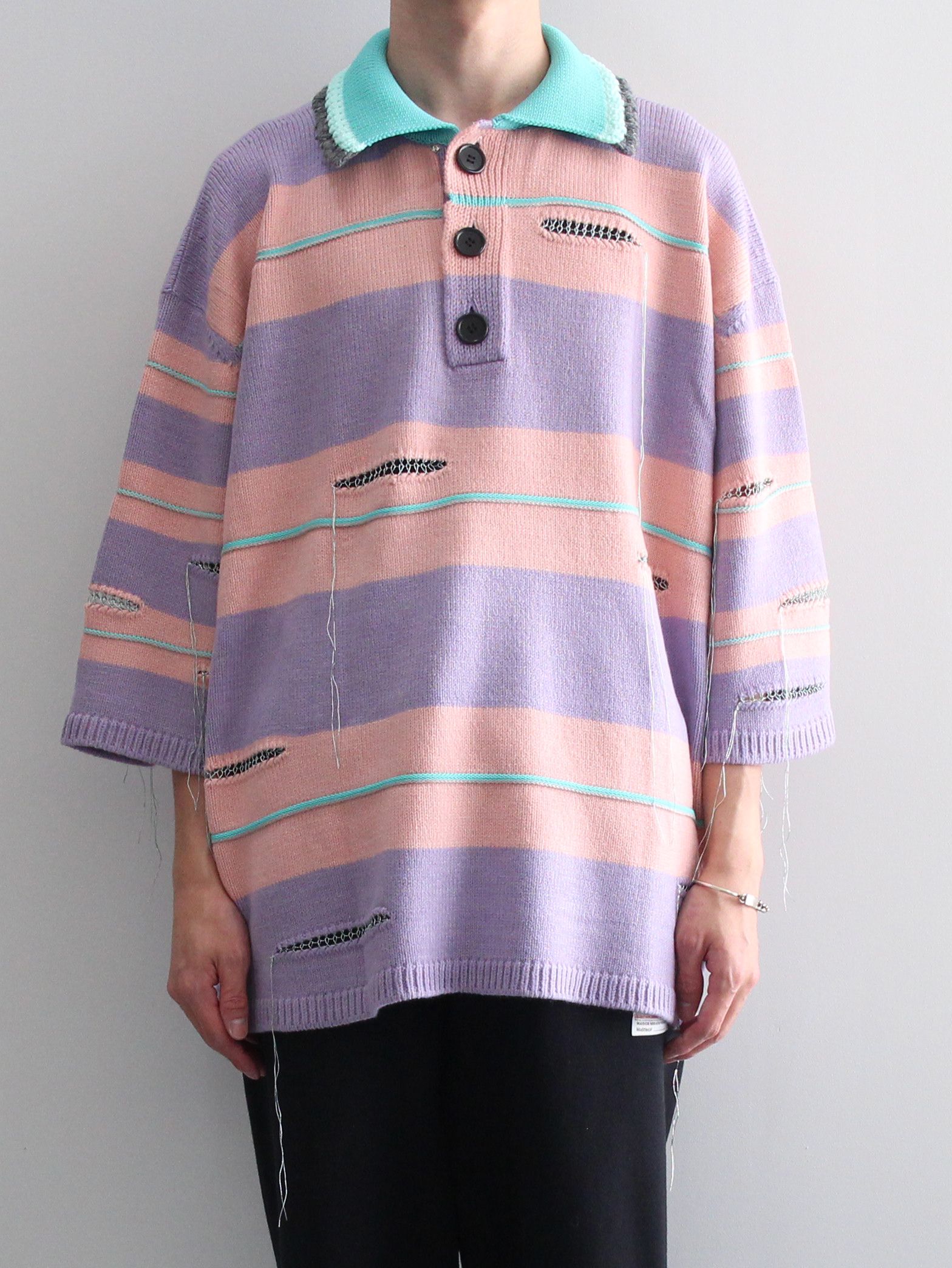 KIDILL - オーバーサイズ ポロニット - OVERSIZED BORDER POLO KNIT COLLAB WITH rurumu: -  PINK × LAVENDER | ADDICT WEB SHOP