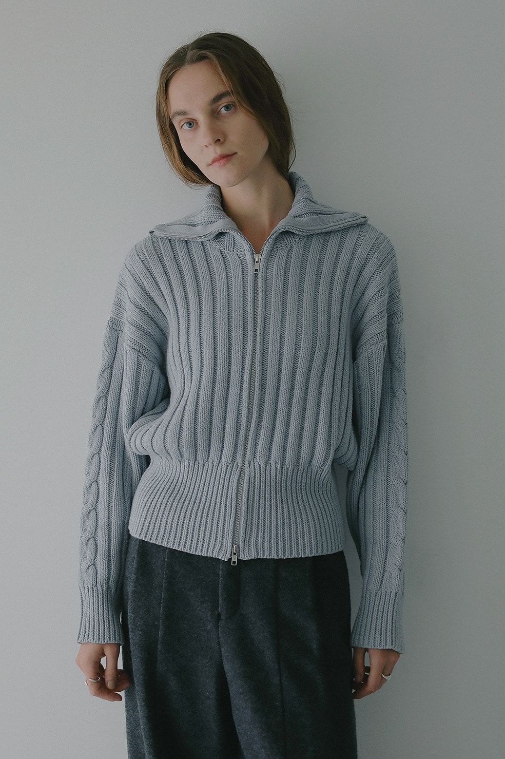 コットンリブニットブルゾン - COTTON RIBKNIT BLOUSON (BLUE)