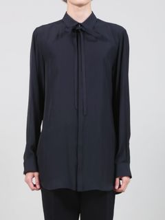 ジャガードリボンシャツ - Regular Fly Front Shirt with Ribbon - BLACK
