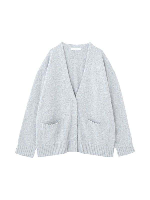 プレーンステッチVネックニットカーディガン (BLUE)