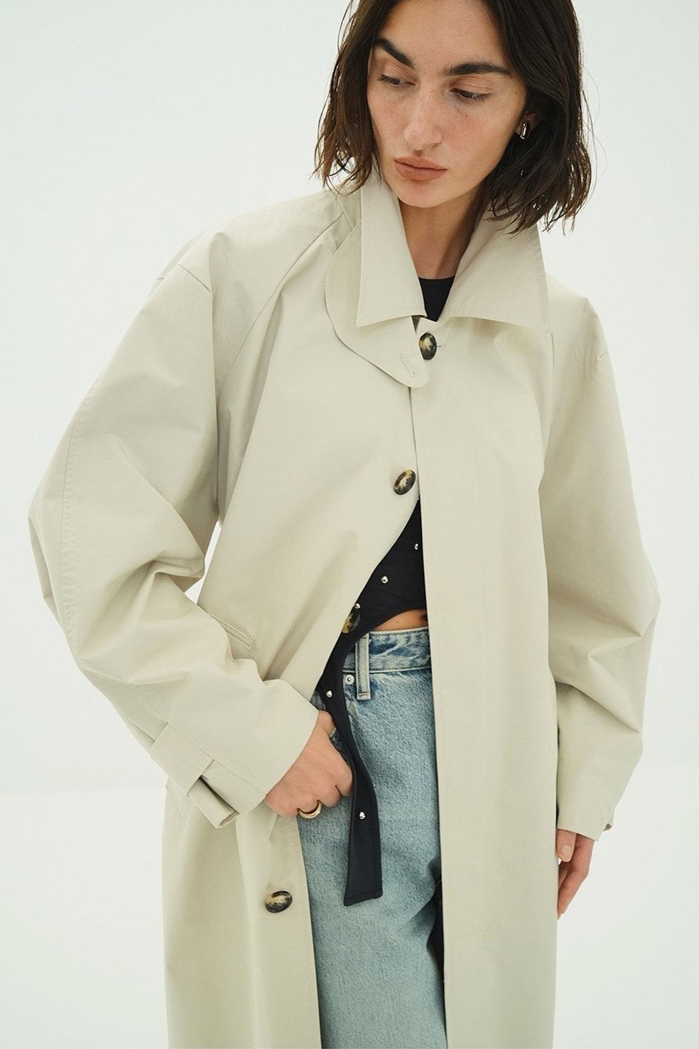 ステンカラーコート	- BULKY LINE STAIN COAT (BEIGE)