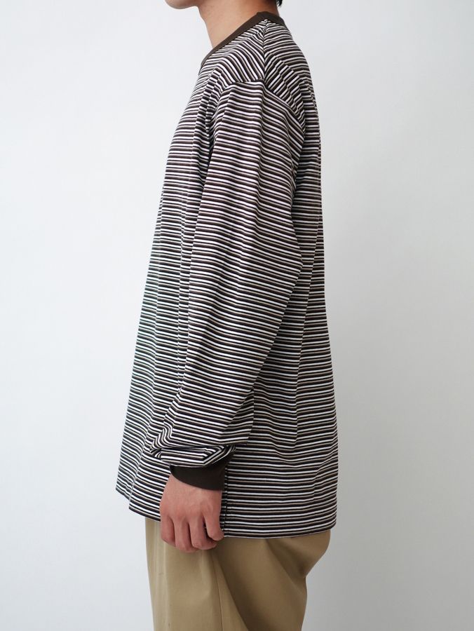 マルチボーダーロングスリーブカットソー  - MULTI BORDER L/S T-SHIRT BROWN