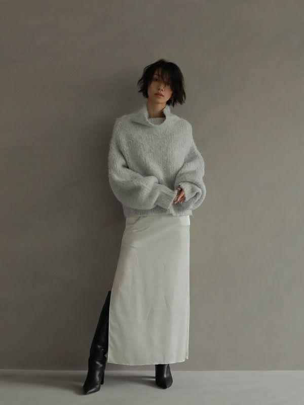 ボトルネックヘアリーニットプルオーバー - GREY