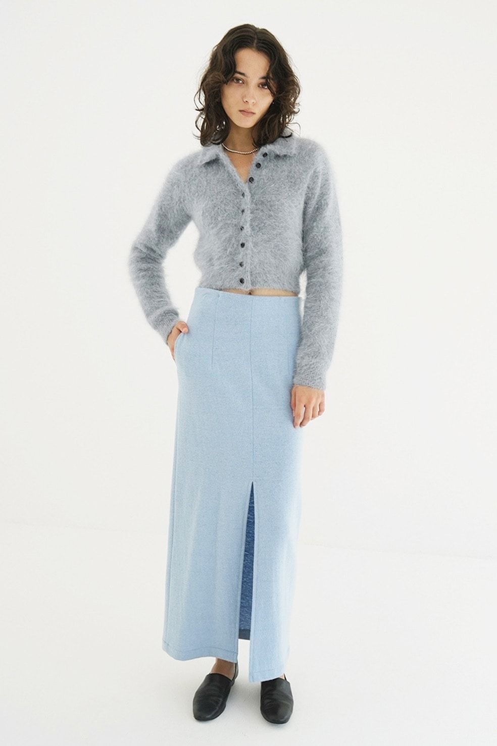アンゴラニットカーディガン - ANGORA SHORT KNIT CARDIGAN (BLUE)