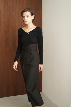 ハイウエストストレートスカート - 2WAY FOLD STRAIGHT SKIRT - BLACK
