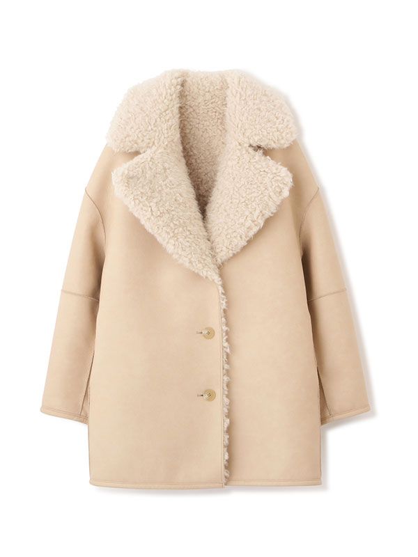 リバーシブルムートンミドルコート -  BEIGE