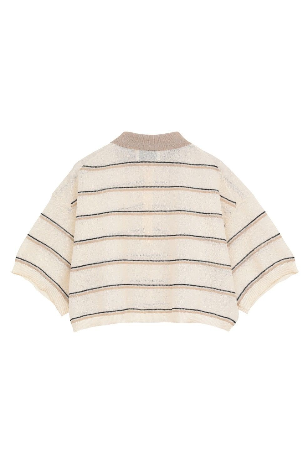 ボーダーポロトップス - SPONGY SHEER POLO KNIT TOPS (IVORY)