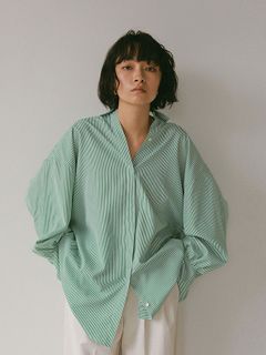オーバーサイズギャザーシャツ - GREEN