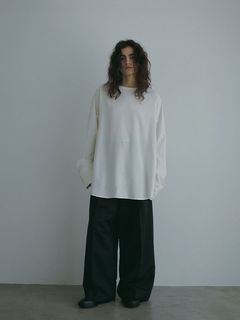 ハイウエストシャンタンワイドパンツ  - BLACK