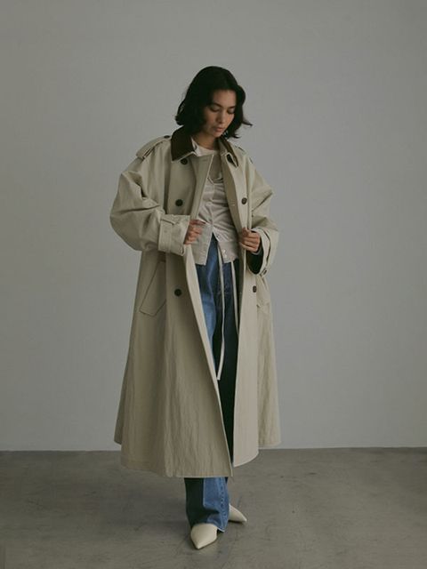 フードストールロングトレンチコート | LIGHT BEIGE