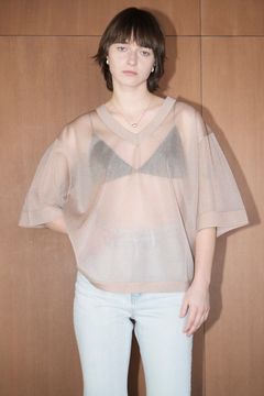 シアー ブイネック ニットトップス -  SHEER VNECK KNIT TOPS -YELLOW