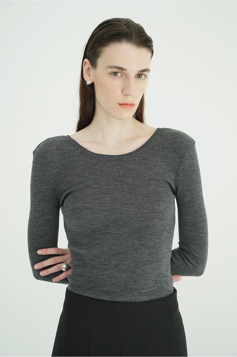 ウールリブカットソー - W FACE WOOL RIB TOPS（GREY）