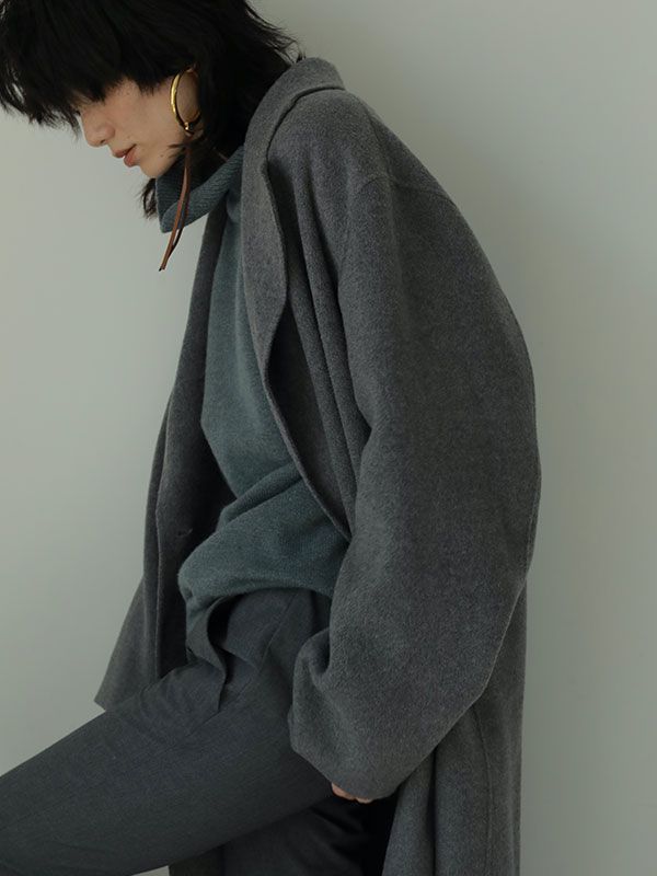 ダブルブレストリバーロングコート - GREY