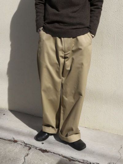 ノータック チノ パンツ / トラウザーズ - NO TUCK WIDE CHINO TROUSERS - CAMEL