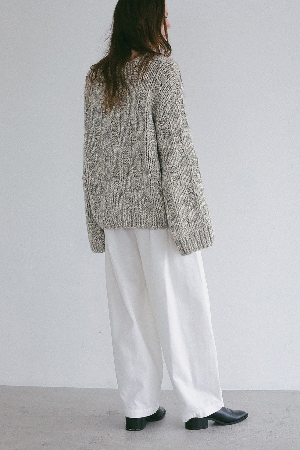 バルキーヤーンハンドニットトップス -  BULKY YARN HAND KNIT TOPS(GREY MIX)