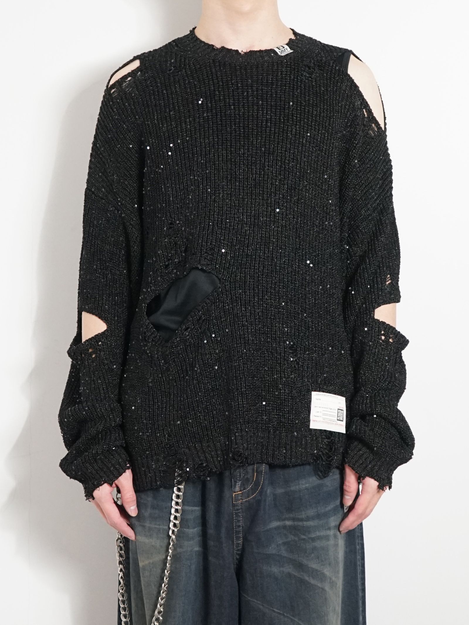 スプリングニットプルオーバー - SANGLE KNIT CARDIGAN - BLACK
