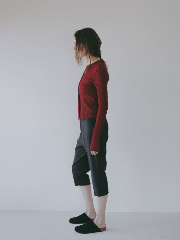 パターンスティッチシアーニットカーディガン （ BURGUNDY)