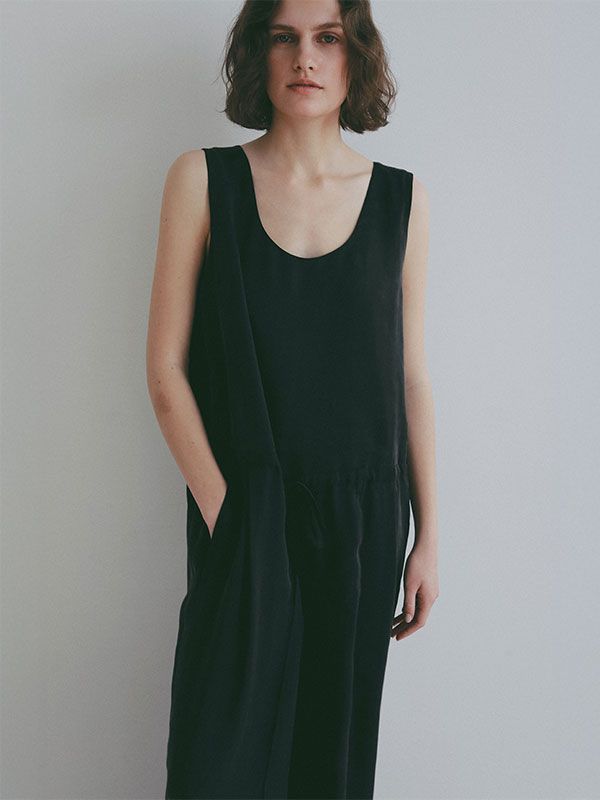 クルーネックキュプラタンクオールインワン (BLACK)